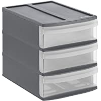 Rotho Systemix- Cajón con 3 cajones- Plástico PP sin BPA- antracita- transparente- S- A5 26.5 x 19.2 x 23.3 cm
